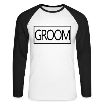 Groom - Husband To Be Wedding Party Engagement - Unisex Long Sleeve Baseball T-Shirt - white/black - Front - Nik (191cm)