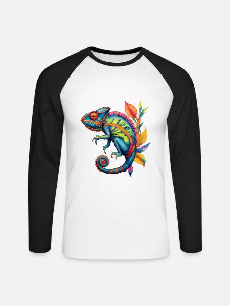 Chamäleon Chamäleons Reptilien - Unisex Baseballshirt langarm - Weiß/Schwarz