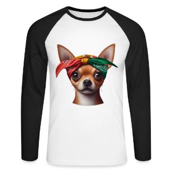 Chihuahua Le Rappeur - T-shirt baseball manches longues Homme - blanc/noir - Devant - Nik (191cm)