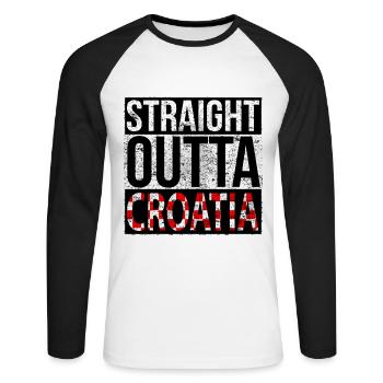 Straight Outta Croatie coloré - T-shirt baseball manches longues Homme - blanc/noir - Devant - Nik (191cm)