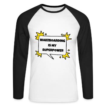 Le wakeboard est mon superpouvoir - T-shirt baseball manches longues Homme - blanc/noir - Devant - Nik (191cm)