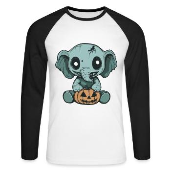 Elephant Halloween Funny Zombie - Unisex Long Sleeve Baseball T-Shirt - white/black - Front - Nik (191cm)