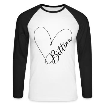 Bettina Name Herzlinie - Unisex Baseballshirt langarm - Weiß/Schwarz - Vorne - Nik (191cm)