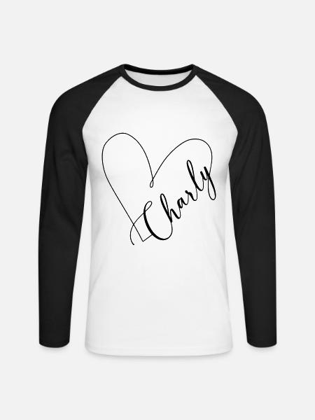 Charly Nom Ligne de Coeur - T-shirt baseball manches longues Homme - blanc/noir