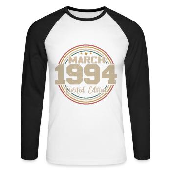 Awesome seit März 1934 Geburtstag 1934 Geschenk - Unisex Baseballshirt langarm - Weiß/Schwarz - Vorne - Nik (191cm)
