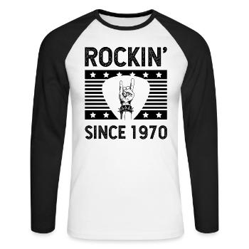Geschenk für 50-Jährige: Classic Rock 1970 50 .. - Unisex Baseballshirt langarm - Weiß/Schwarz - Vorne - Nik (191cm)
