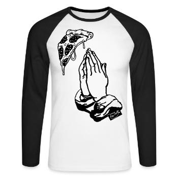 Pray for Pizza - Unisex Baseballshirt langarm - Weiß/Schwarz - Vorne - Nik (191cm)