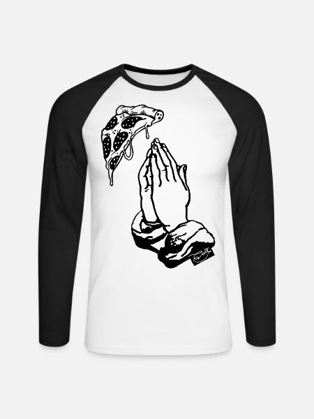 Pray for Pizza - Unisex Baseballshirt langarm - Weiß/Schwarz