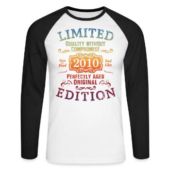 Geburtstag 2010 Limited Edition Geschenk Used Cool - Unisex Baseballshirt langarm - Weiß/Schwarz - Vorne - Nik (191cm)