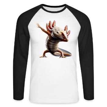 Dabbing Axolotl Animal Animal Lover Cool Motif Dab - Unisex Long Sleeve Baseball T-Shirt - white/black - Front - Nik (191cm)