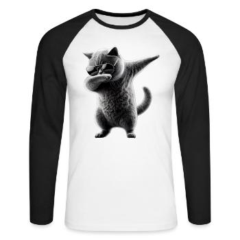 Dabbing British Shorthair Cat Dab Pets - Unisex Long Sleeve Baseball T-Shirt - white/black - Front - Nik (191cm)