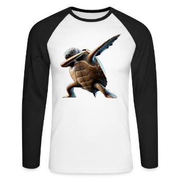 Drôle Dabbing Tortue de mer Amoureux des animaux - T-shirt baseball manches longues Homme - blanc/noir - Devant - Nik (191cm)