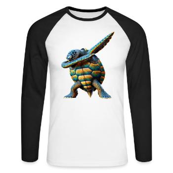 Drôle Dabbing Tortue de mer Amoureux des animaux - T-shirt baseball manches longues Homme - blanc/noir - Devant - Nik (191cm)
