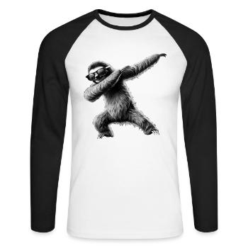 Lustiges Dabbing Faultier Dance Tierliebhaber Dab - Unisex Baseballshirt langarm - Weiß/Schwarz - Vorne - Nik (191cm)