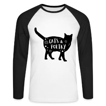 Chats & Poésie - T-shirt baseball manches longues Homme - blanc/noir - Devant - Nik (191cm)