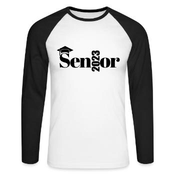 Senior 2023 - Proud Graduated Cool Graduation Gift - Unisex Long Sleeve Baseball T-Shirt - white/black - Front - Nik (191cm)