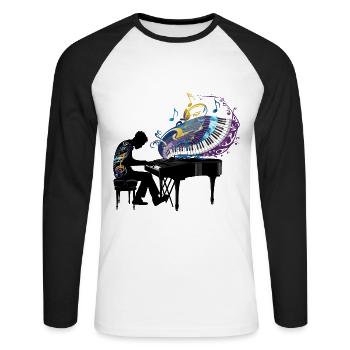 Piano Piano Playing Piano Player Art - Unisex Long Sleeve Baseball T-Shirt - white/black - Front - Nik (191cm)