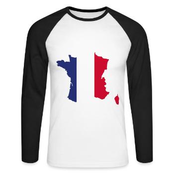 Flagge Frankreichs - Flagge Frankreichs - Unisex Baseballshirt langarm - Weiß/Schwarz - Vorne - Nik (191cm)