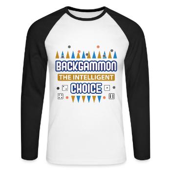 Backgammon Spiel - Unisex Baseballshirt langarm - Weiß/Schwarz - Vorne - Nik (191cm)