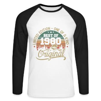 Vintage 1980 Légende - Rétro Cadeau D’anniversaire - T-shirt baseball manches longues Homme - blanc/noir - Devant - Nik (191cm)