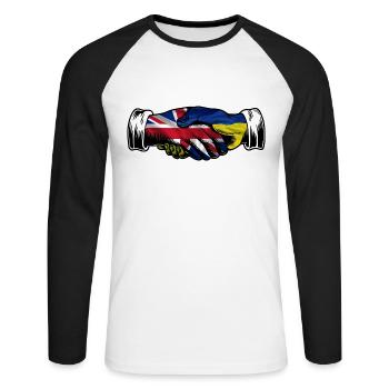 Je me tiens avec l’Ukraine Uk Drapeau britannique - T-shirt baseball manches longues Homme - blanc/noir - Devant - Nik (191cm)