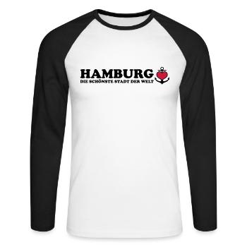 Hambourg La plus belle ville du monde 2c / ancre - T-shirt baseball manches longues Homme - blanc/noir - Devant - Nik (191cm)