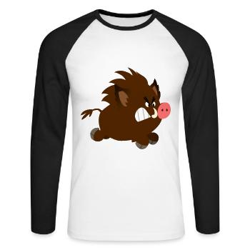 Angry Cartoon Wild Boar by Cheerful Madness!! - Unisex Long Sleeve Baseball T-Shirt - white/black - Front - Nik (191cm)