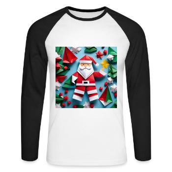 Origami-Weihnachtsmann - Unisex Baseballshirt langarm - Weiß/Schwarz - Vorne - Nik (191cm)