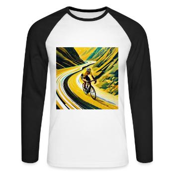 Peak Pursuit: Yellow Jersey's Flight - Unisex Long Sleeve Baseball T-Shirt - white/black - Front - Nik (191cm)