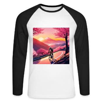 Saison des fleurs de cerisier - Randonnée à vélo - T-shirt baseball manches longues Homme - blanc/noir - Devant - Nik (191cm)