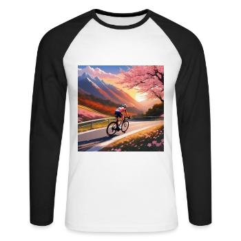 Parcourez le bonheur des fleurs de cerisier à vélo - Japon - T-shirt baseball manches longues Homme - blanc/noir - Devant - Nik (191cm)