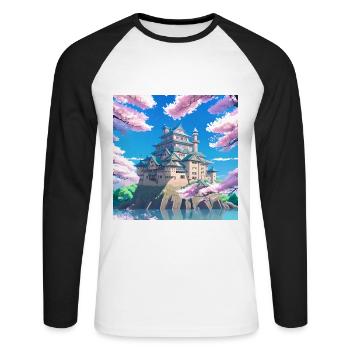 Japanese Castle surrounded by Cherry Blossom Trees - Unisex Long Sleeve Baseball T-Shirt - white/black - Front - Nik (191cm)