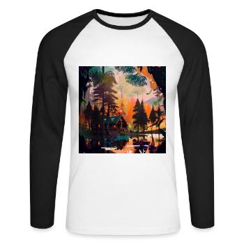 Cabane dans les bois - T-shirt baseball manches longues Homme - blanc/noir - Devant - Nik (191cm)