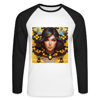 Reine des abeilles - T-shirt baseball manches longues Homme - blanc/noir - Devant - Nik (191cm)