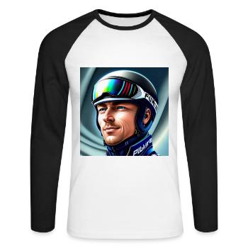 Portrait de sauteur à ski - T-shirt baseball manches longues Homme - blanc/noir - Devant - Nik (191cm)