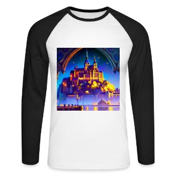 Mont Saint Michel - Château de rêve - T-shirt baseball manches longues Homme - blanc/noir - Devant - Nik (191cm)