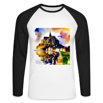 Mont Saint Michel, France - T-shirt baseball manches longues Homme - blanc/noir - Devant - Nik (191cm)