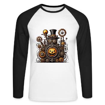 Machine d’Halloween - T-shirt baseball manches longues Homme - blanc/noir - Devant - Nik (191cm)