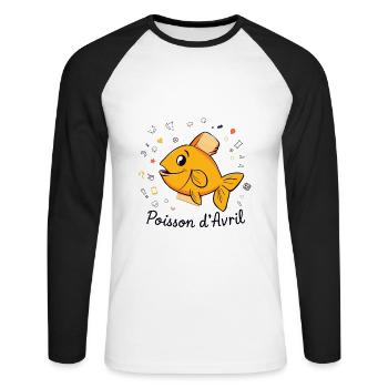 Poisson d'Avril - Orange Cartoon Fish - Unisex Long Sleeve Baseball T-Shirt - white/black - Front - Nik (191cm)