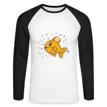 Poisson d'Avril - Orange Cartoon Fish - Unisex Long Sleeve Baseball T-Shirt - white/black - Front - Nik (191cm)