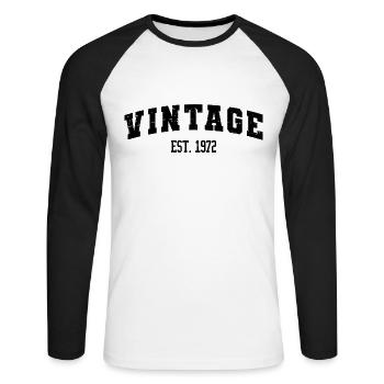 50e anniversaire, Millésime Est. 1972, Pour Homme & Femme - T-shirt baseball manches longues Homme - blanc/noir - Devant - Nik (191cm)