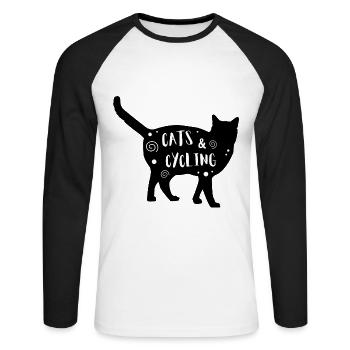 Chats & Cyclisme - T-shirt baseball manches longues Homme - blanc/noir - Devant - Nik (191cm)