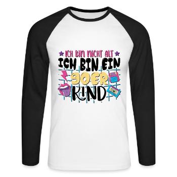Ich bin nicht alt ich bin ein 90er Kind - Unisex Baseballshirt langarm - Weiß/Schwarz - Vorne - Nik (191cm)
