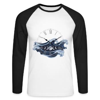 Zeit Gezeiten Wellen für Zeitlose Menschen - Unisex Baseballshirt langarm - Weiß/Schwarz - Vorne - Nik (191cm)