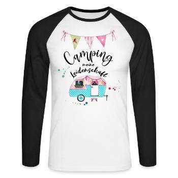 Camping ma passion caravane Girlande - T-shirt baseball manches longues Homme - blanc/noir - Devant - Nik (191cm)