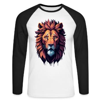 Illustration du lion - T-shirt baseball manches longues Homme - blanc/noir - Devant - Nik (191cm)