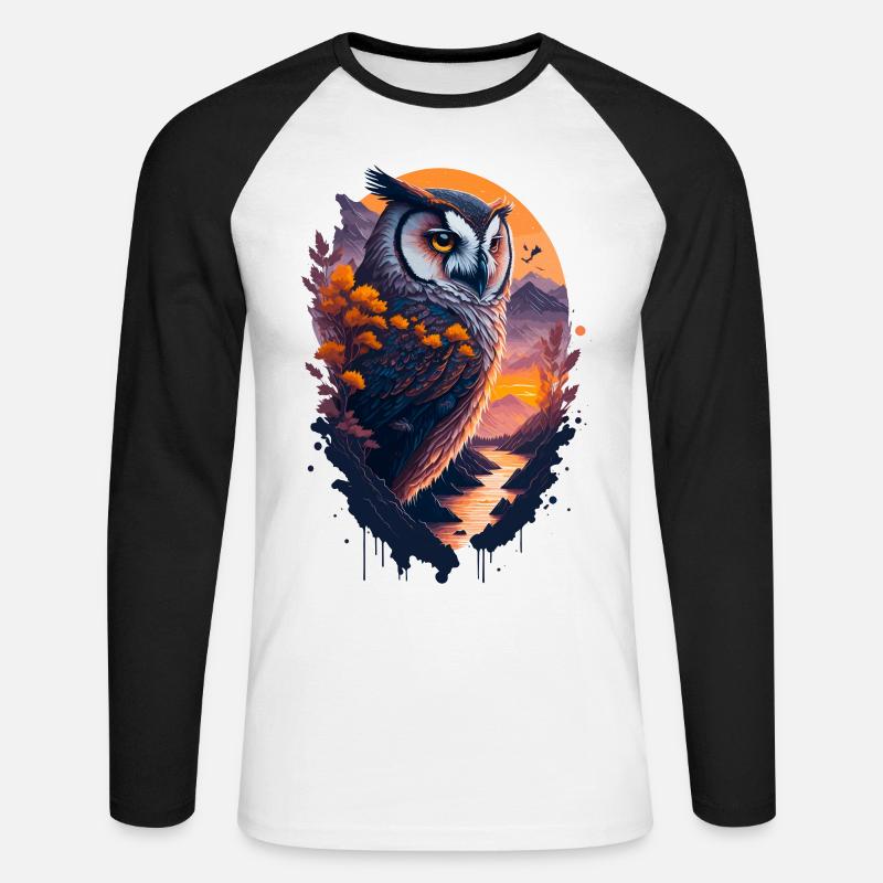 Schöne Eule - Unisex Baseballshirt langarm - Weiß/Schwarz