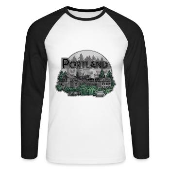 Oregon Portland Amerika Bundesstaat für Oregon - Unisex Baseballshirt langarm - Weiß/Schwarz - Vorne - Nik (191cm)