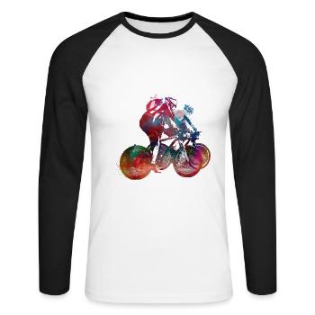 Cyclisme Vélo Sport Art #cycling #sport - T-shirt baseball manches longues Homme - blanc/noir - Devant - Nik (191cm)