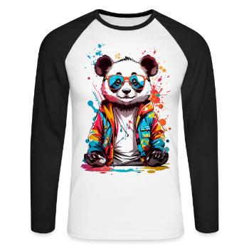 Cool Panda - Unisex Long Sleeve Baseball T-Shirt - white/black - Front - Nik (191cm)
